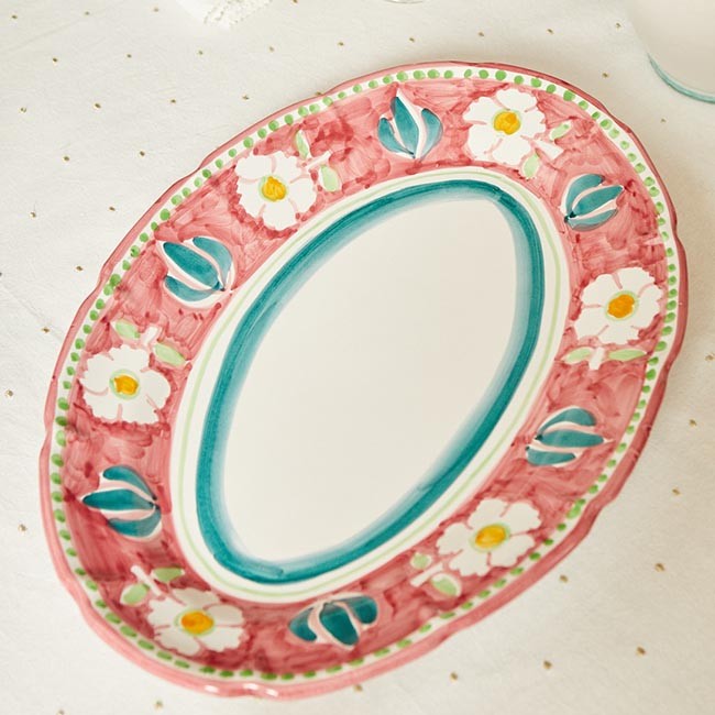 Non gere par UH - Plat Ovale Fleurs Rose 38