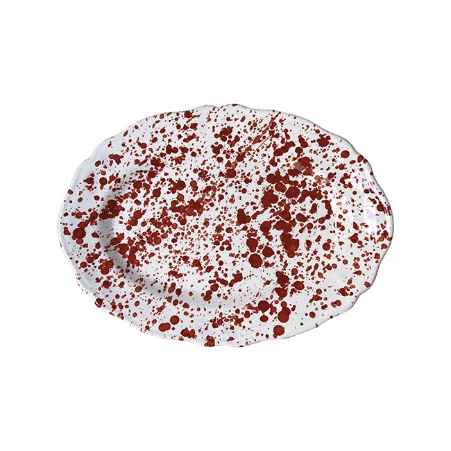 Plat Ovale 32 cm Points Terracotta