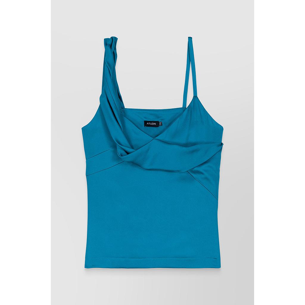 Asymmetric crêpe satin caraco top