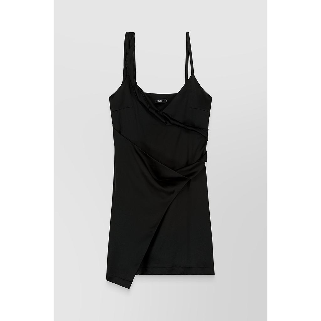 Asymmetric straps draped crêpe satin mini dress
