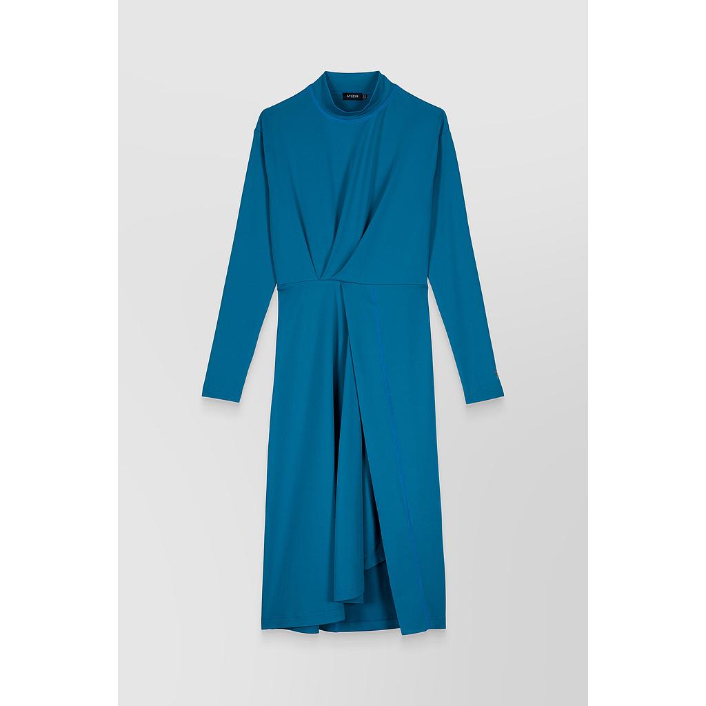 Draped long sleeved recycled jersey midi dress