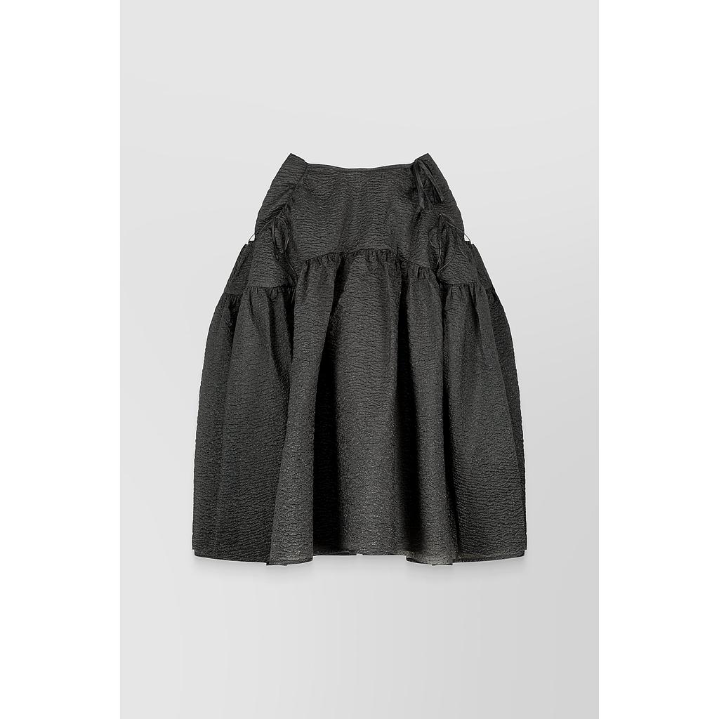 Panelled matelassé midi skirt with gathered pockets