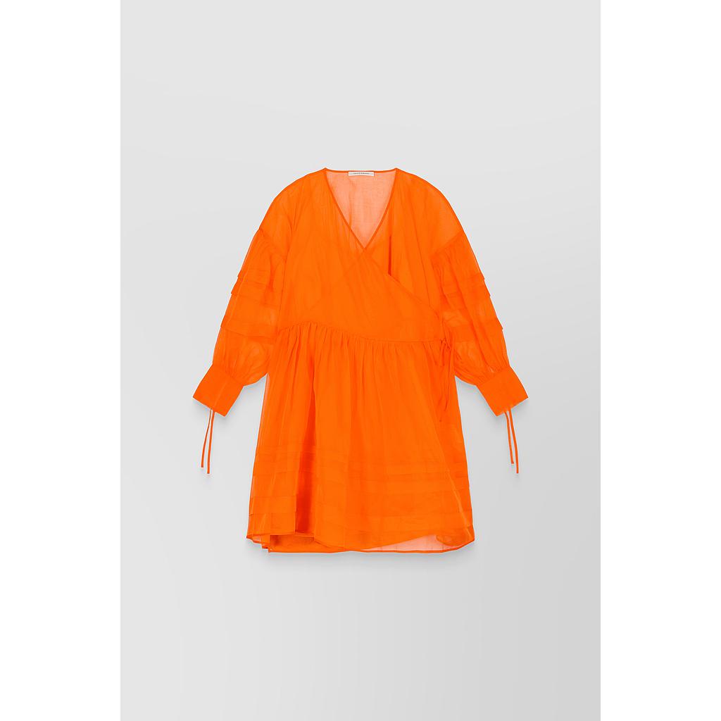 Short pleated wrap organdie dress