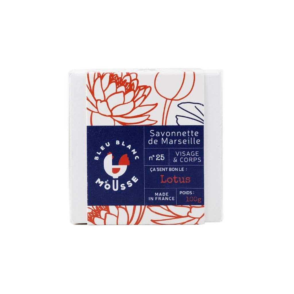 Savon au lait d'ânnesse parfumé au Lotus Bio 100g  Bleu Blanc Mousse