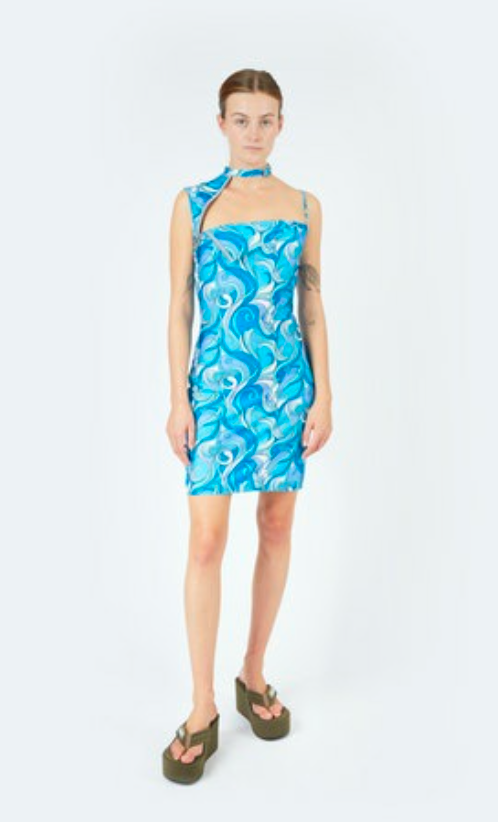 Asymmetric neck mini dress