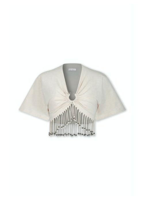 Fringed crop v-neck t-shirt