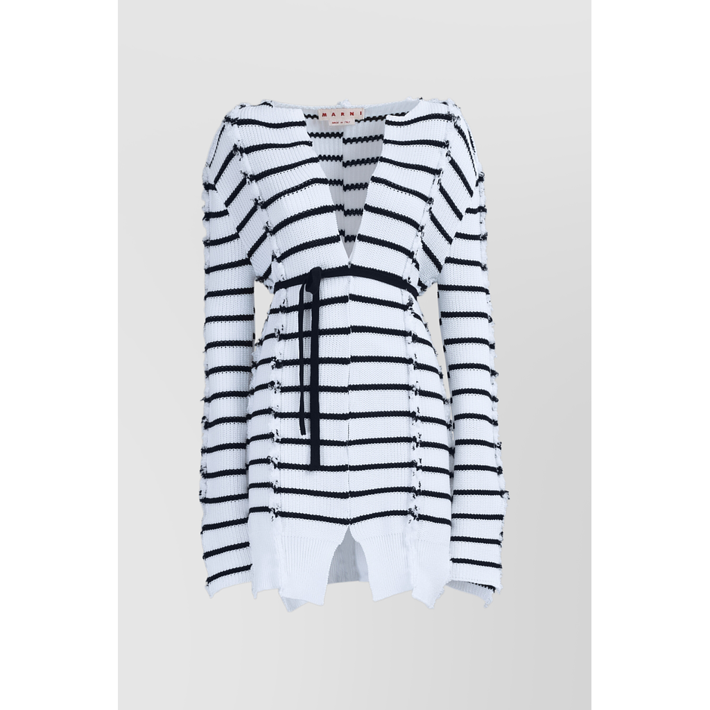 Striped twisted cotton long cardigan