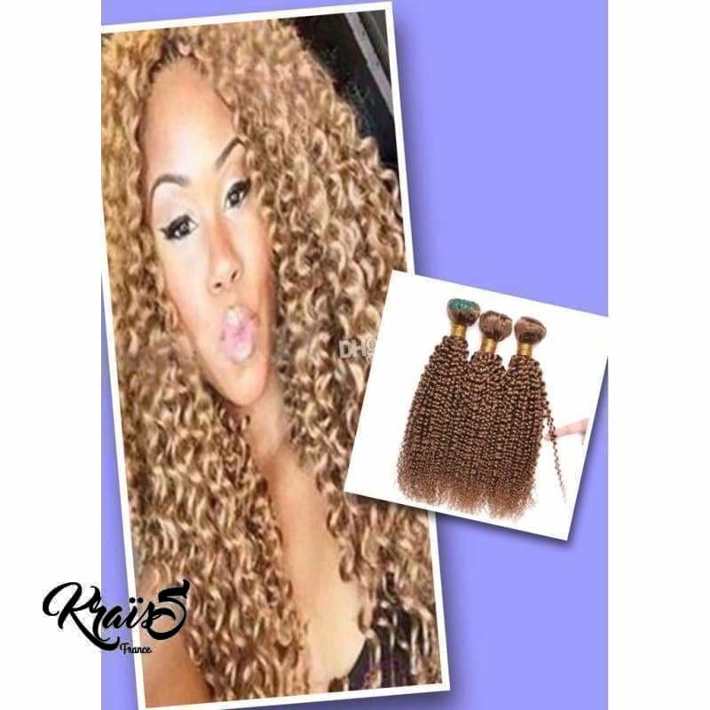 Mèche Malaisienne Kinky Curly couleur 27 Blond Foncé (3 paquets)
