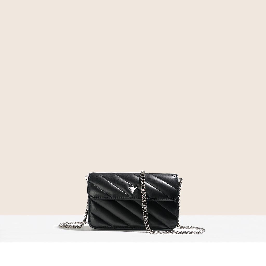 POCHETTE FREDDY - CUIR NOIR MATELASSÉ