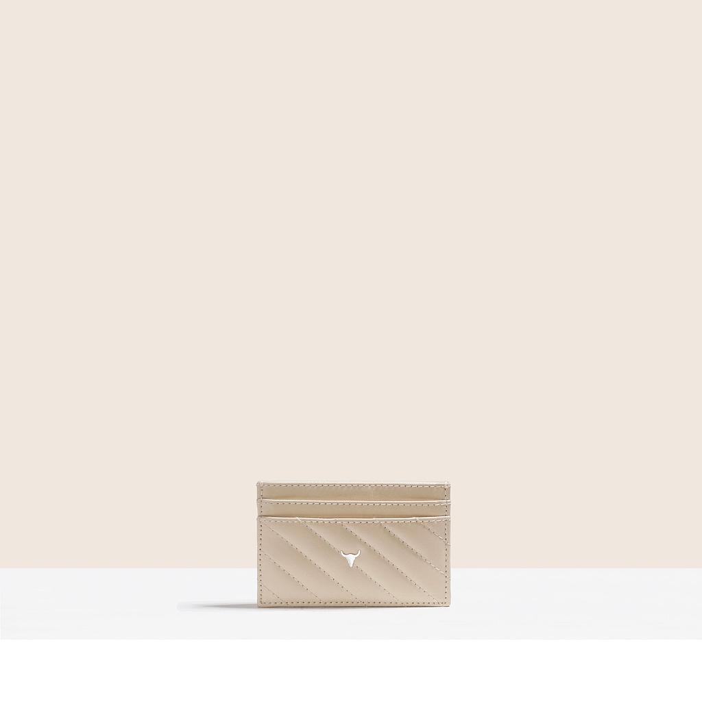 PORTE-CARTES LANA - CUIR BEIGE MATELASSÉ