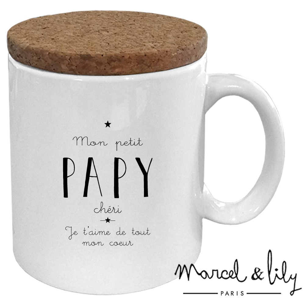 Mug avec son couvercle en liège  "Mon petit papy chéri"