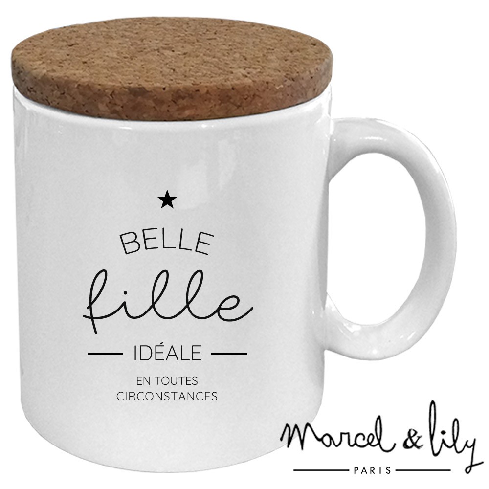 Mug avec son couvercle en liège "Belle fille idéale"