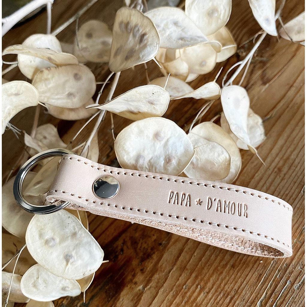 Porte clefs - cuir naturel " Papa d'amour"