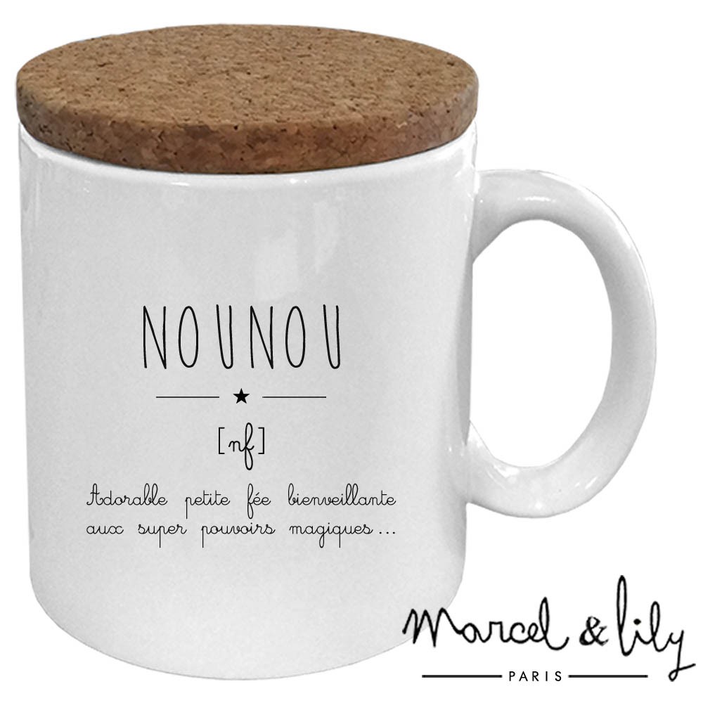 Mug avec son couvercle en liège " Définition Nounou"