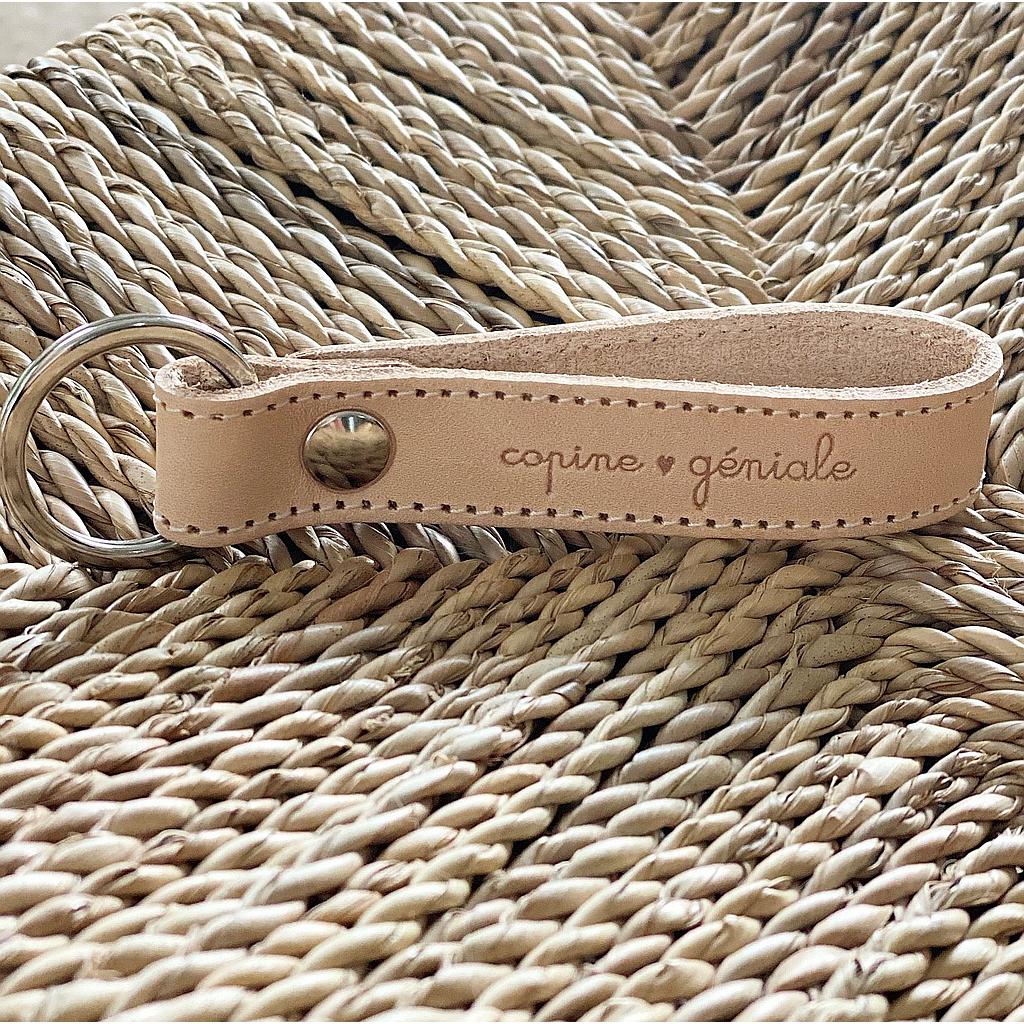Porte clefs - Cuir naturel " Copine géniale"