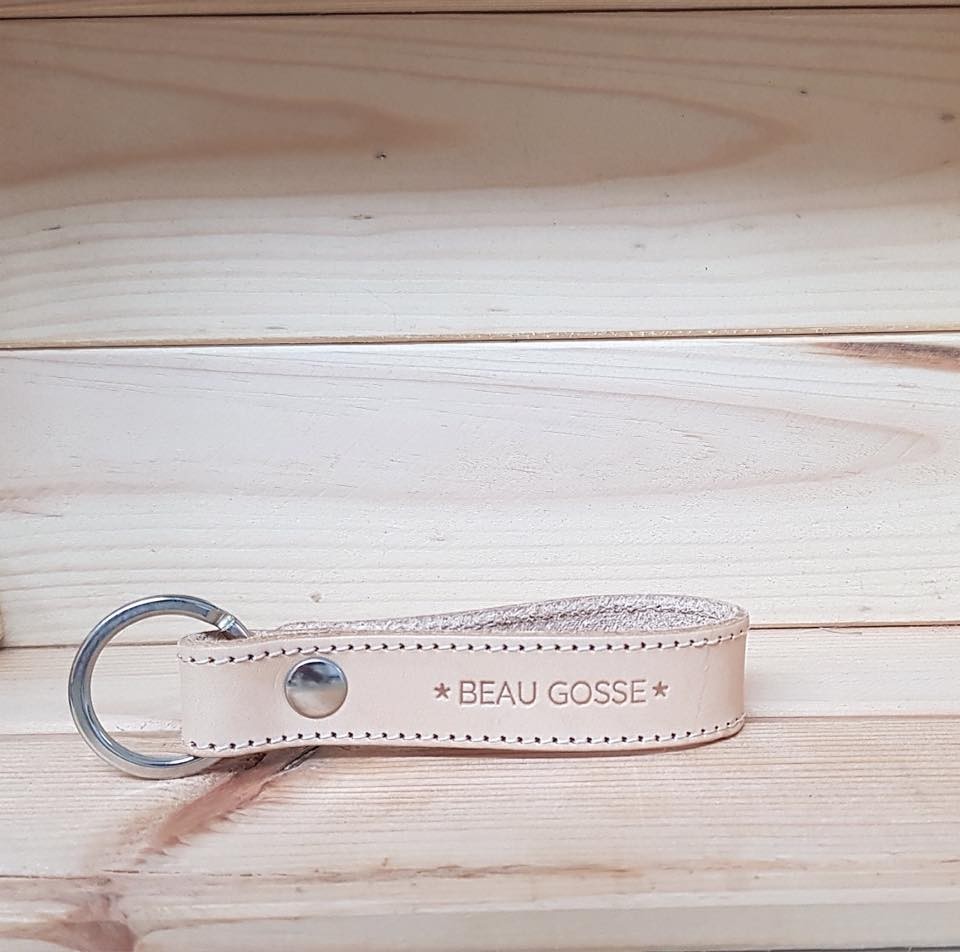 Porte clefs - Cuir naturel " Beau Gosse"