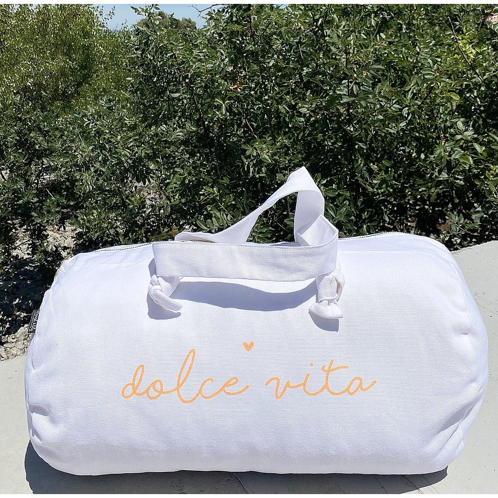 Sac Polochon blanc craie et paillettes orange fluo- Dolce Vita