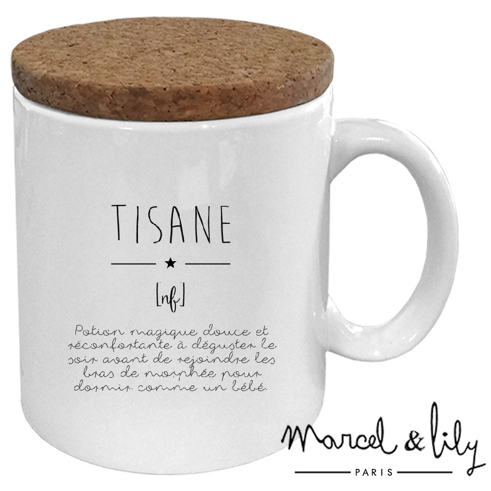 Mug avec son couvercle en liège  "Définition Tisane"