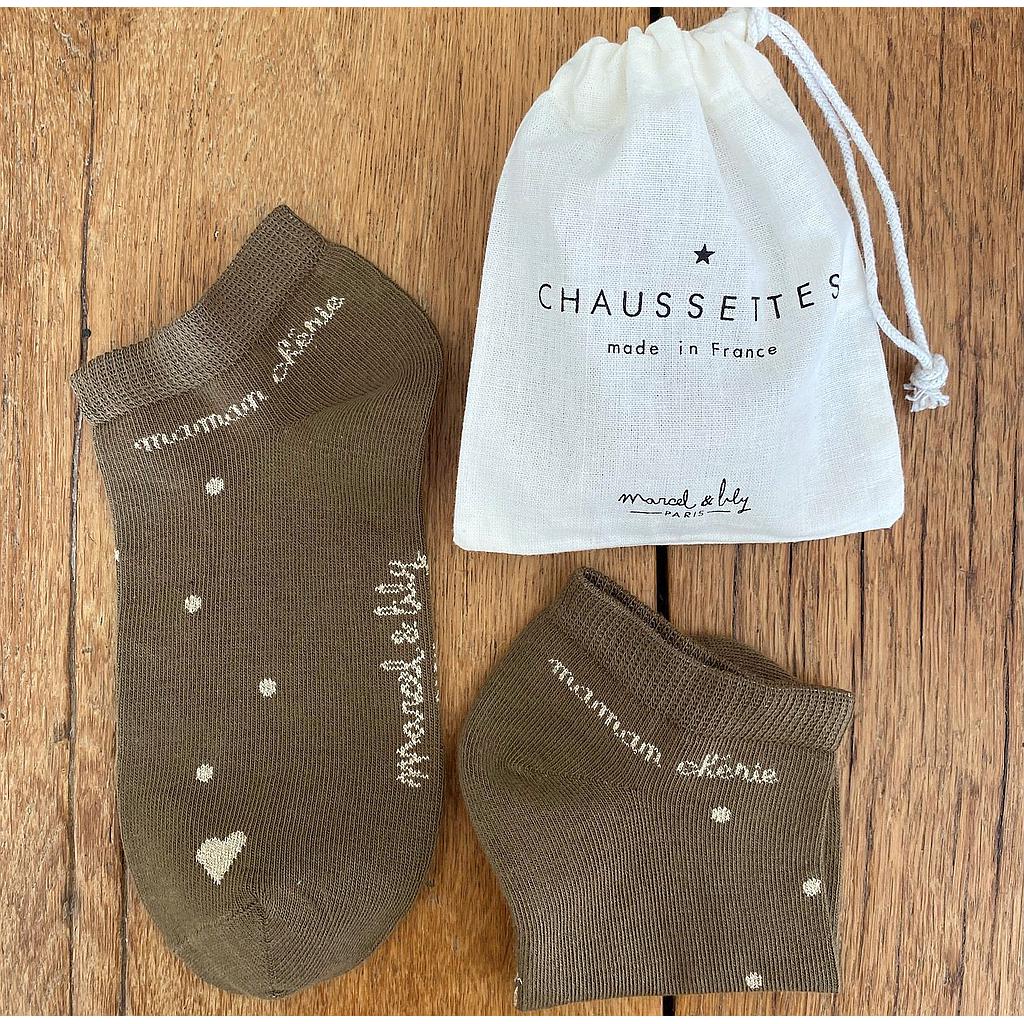 Socquettes  " Maman Chérie" brun et or