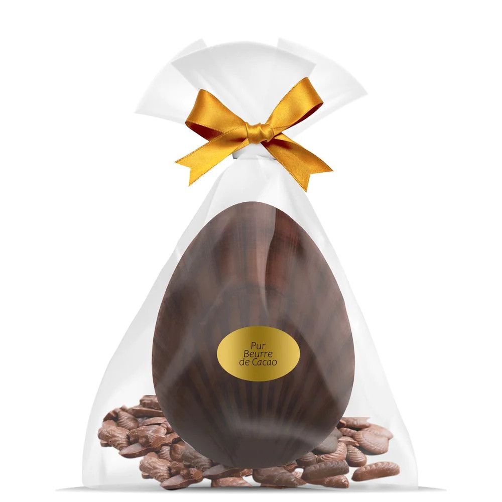 Oeuf coquille chocolat noir - 12cm - garni de friture - 195g