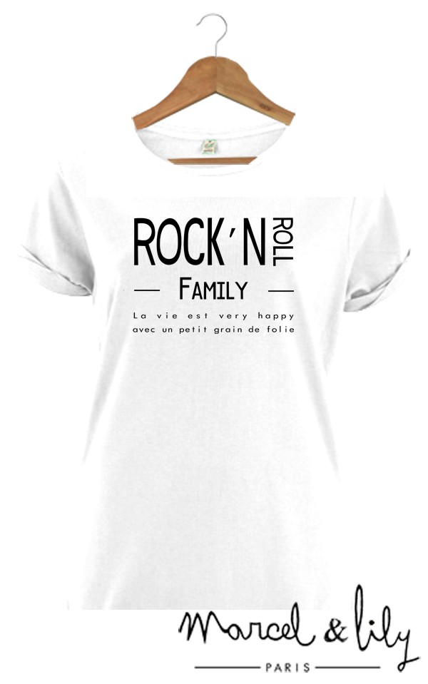Tee-shirt bio femme + pochon tissu  "Rock'N Roll Family"
