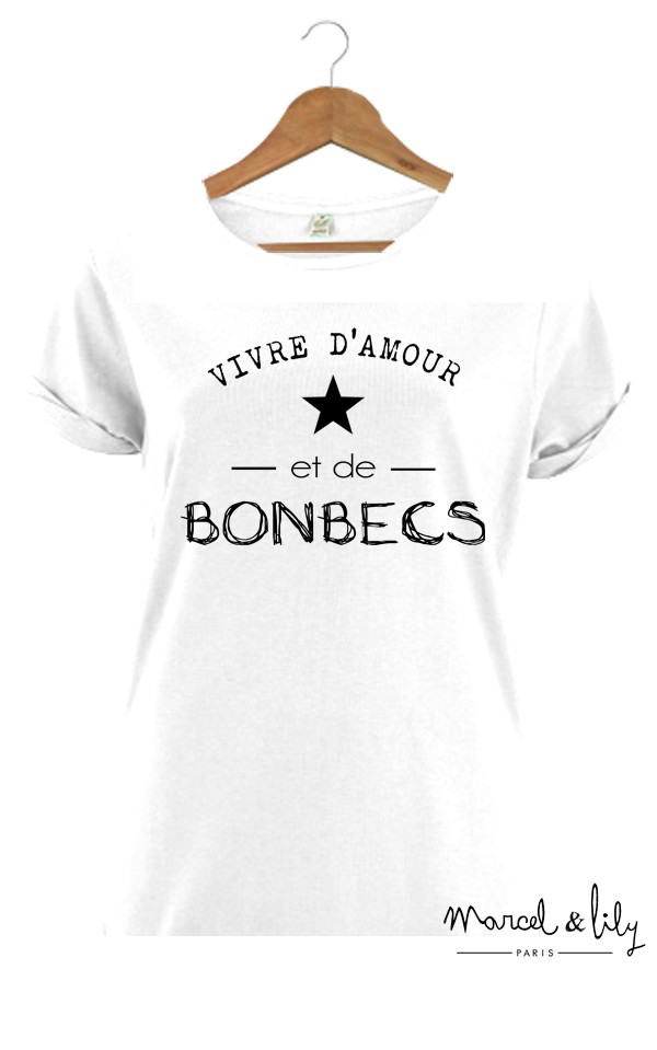 Tee-shirt bio femme + pochon tissu "Vivre d'amour et de bonbecs"