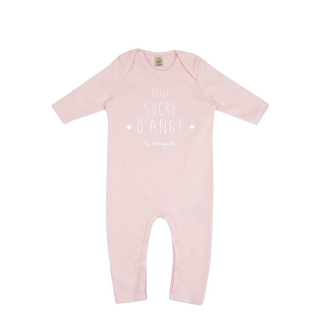Grenouillère rose bio + pochon tissu "Sucre d'Ange"