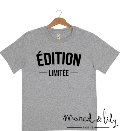 Tee-shirt gris enfant bio + pochon tissu "Edition Limitée"