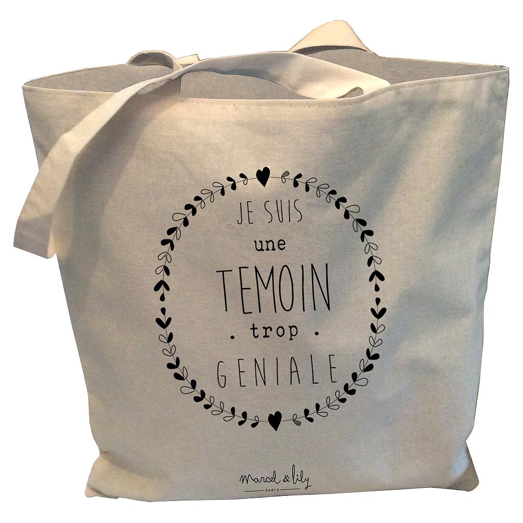 Tote-Bag réversible écru "Je suis une témoin trop géniale"