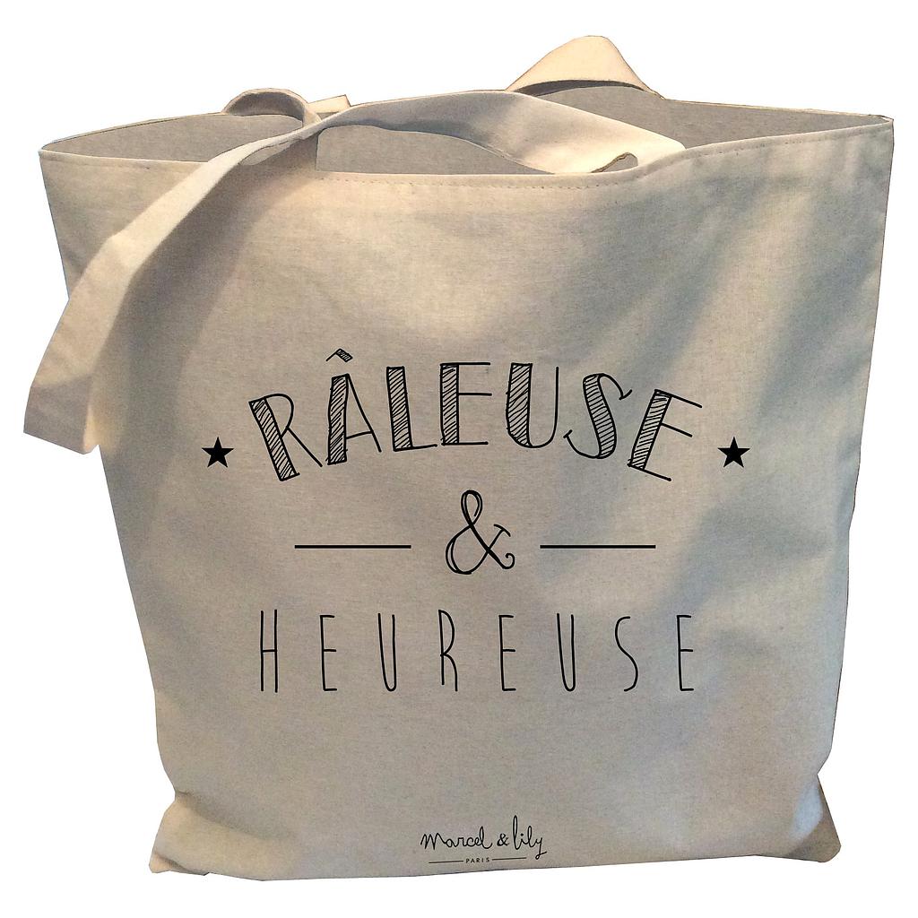 Tote-Bag réversible écru "Râleuse &amp; heureuse"