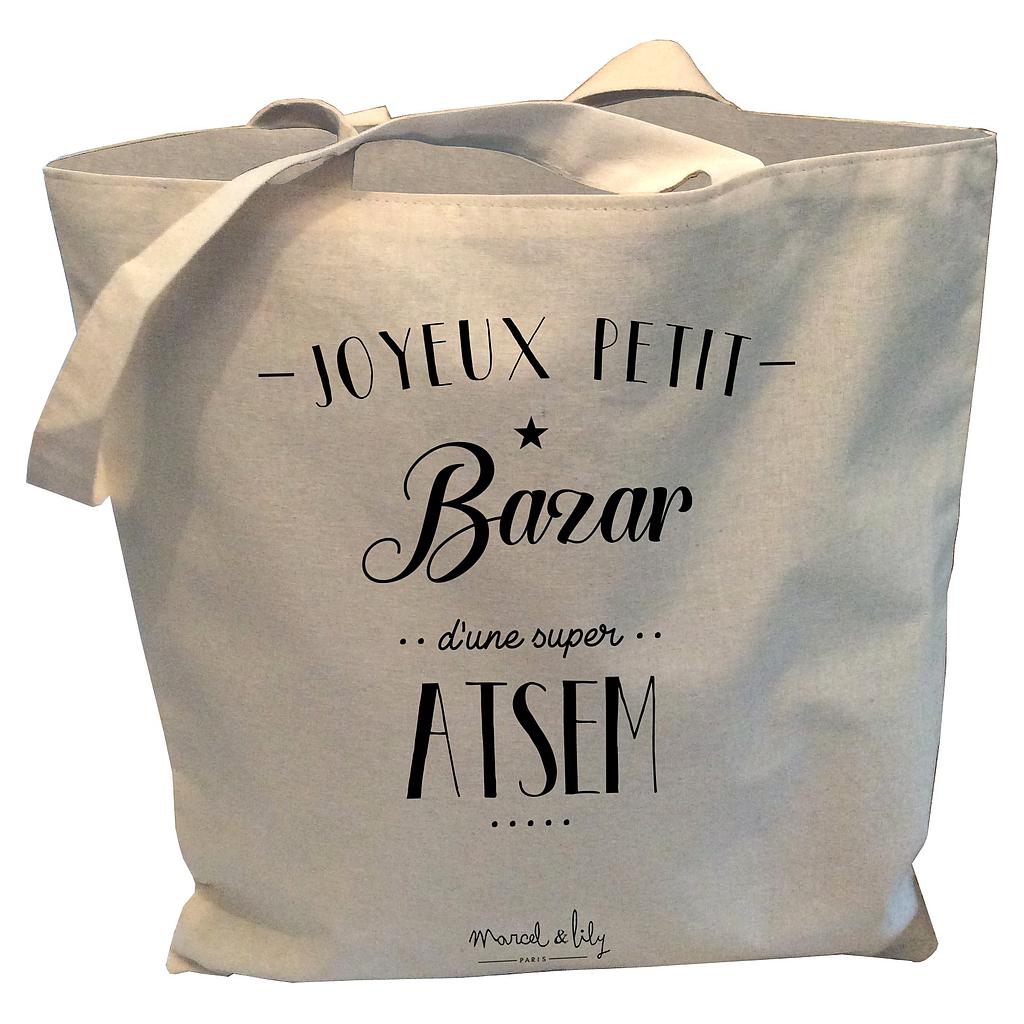Tote-Bag réversible écru "Joyeux petit bazar d'une super ATSEM"