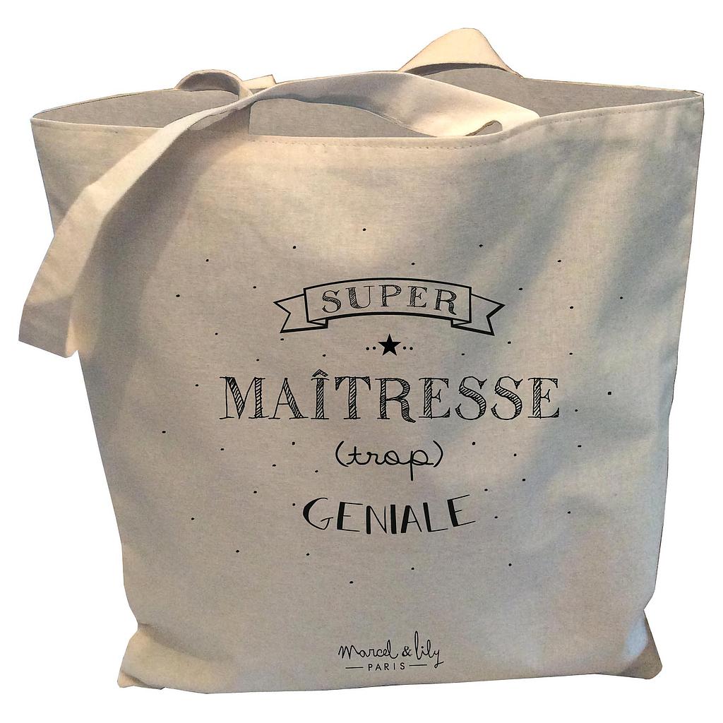 Tote-Bag réversible écru "Super Maîtresse trop géniale"