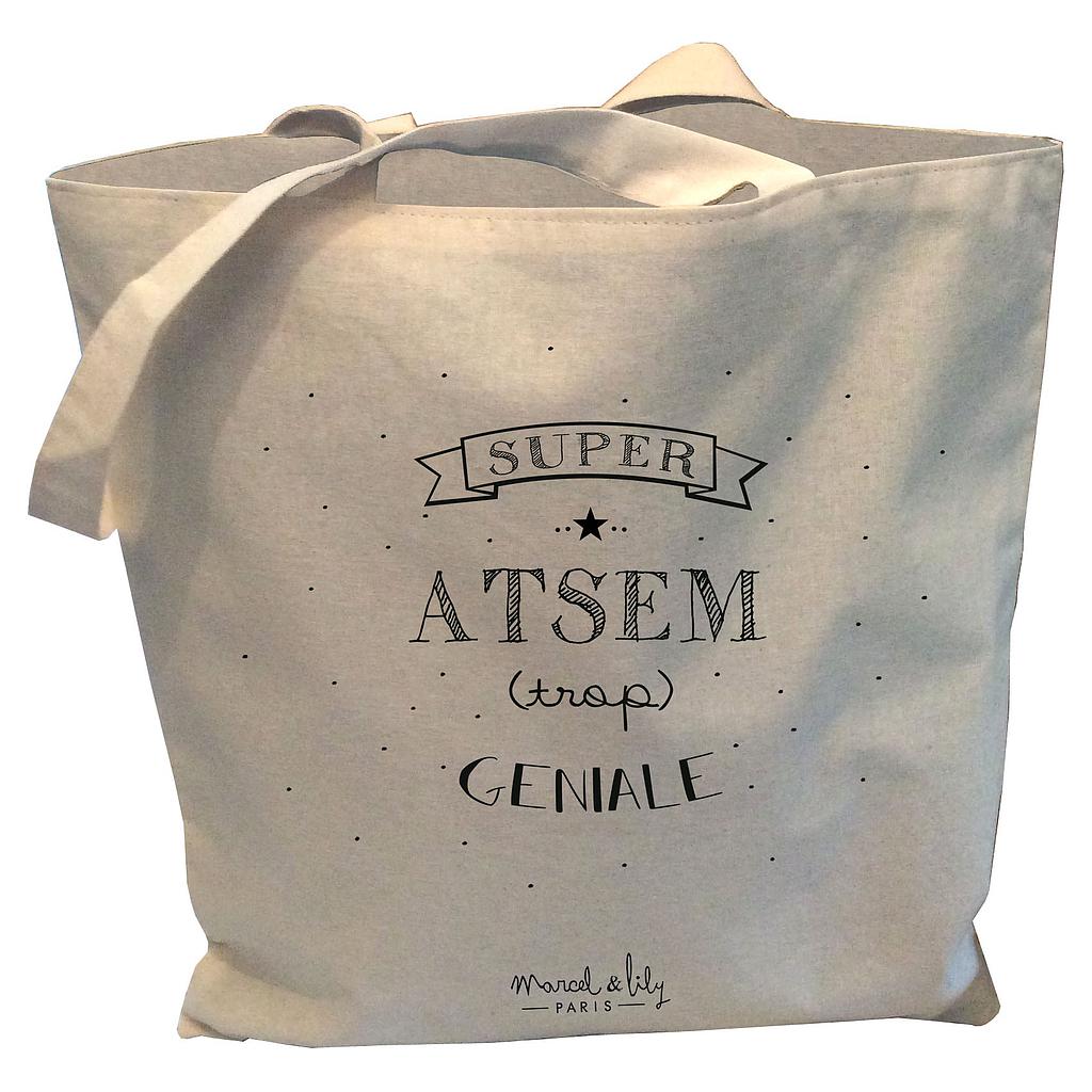 Tote-Bag réversible écru "Super ATSEM trop géniale