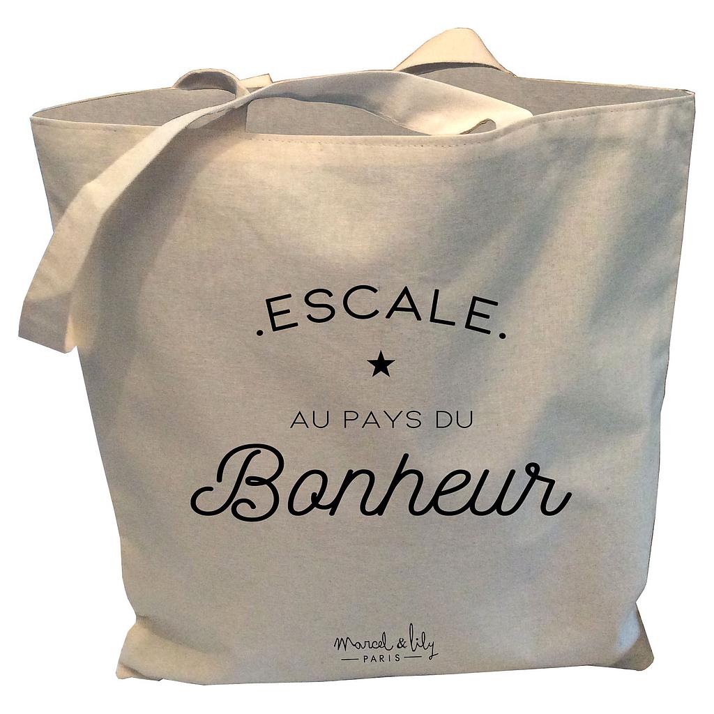 Tote-Bag réversible écru "Escale au pays du Bonheur"