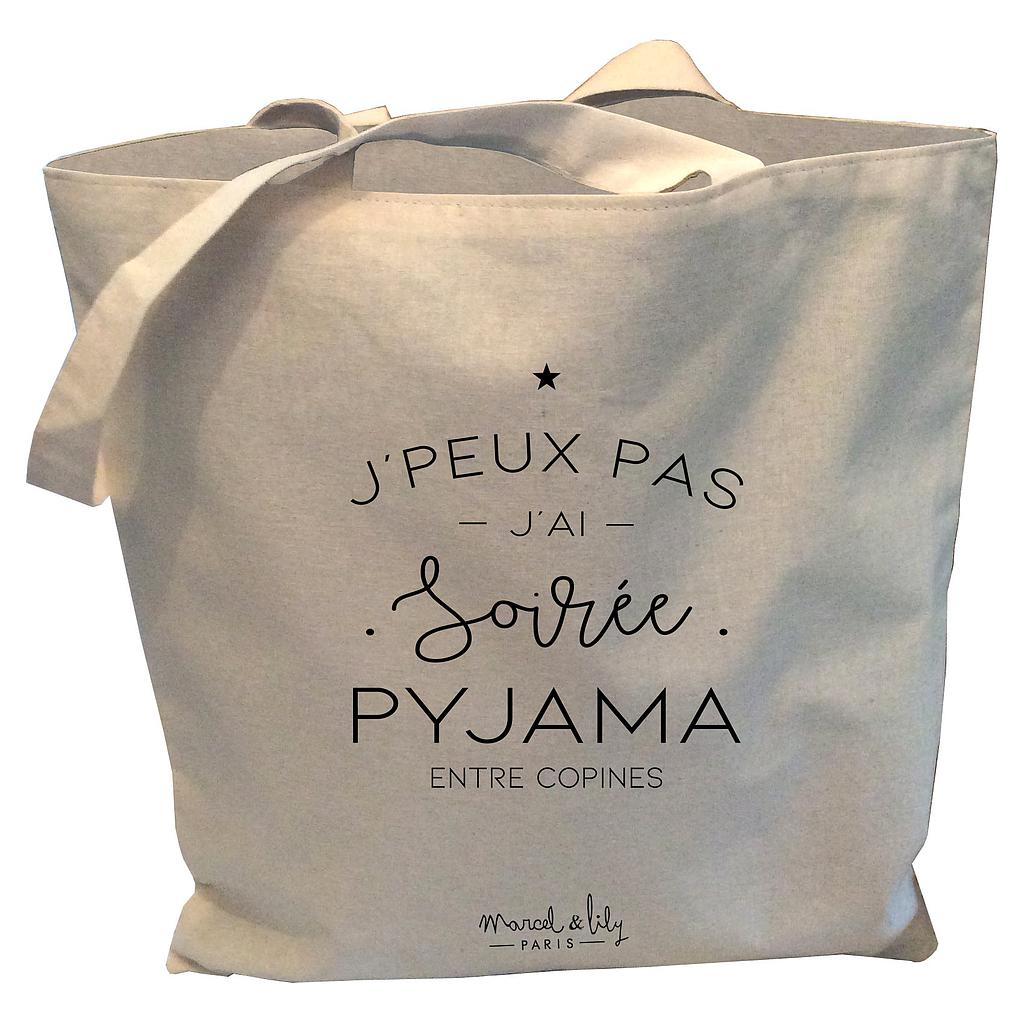 Tote-Bag réversible écru "J'peux pas j'ai soirée pyjama"