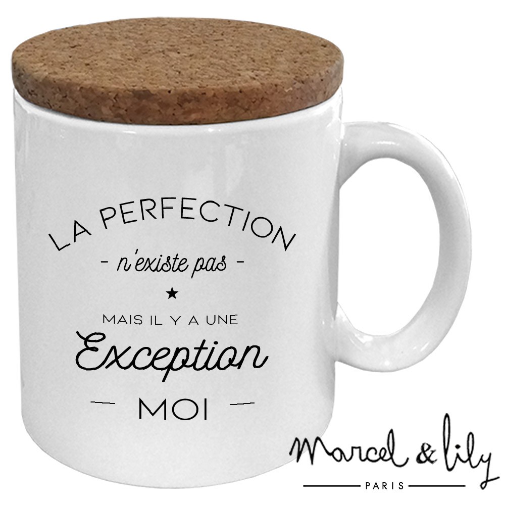 Mug avec son couvercle en liège " La perfection n'existe pas..."