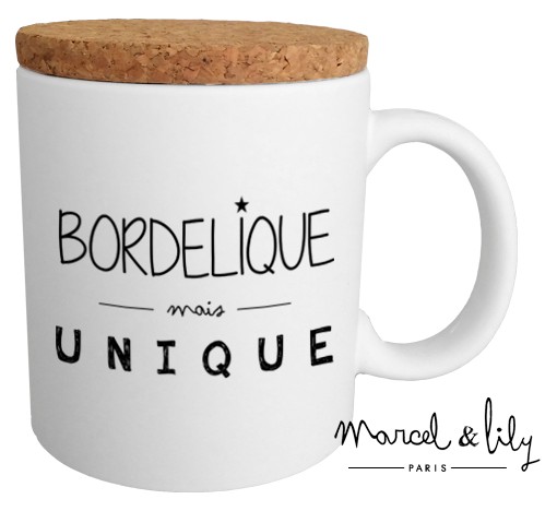 Mug avec son couvercle en liège "Bordélique mais unique"