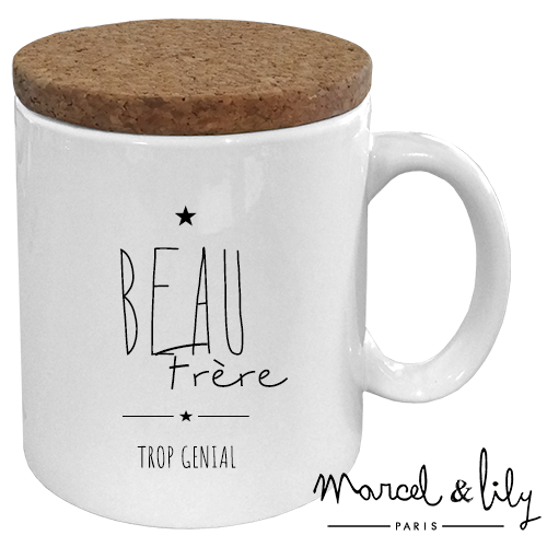 Mug avec son couvercle en liège  "Beau frère"