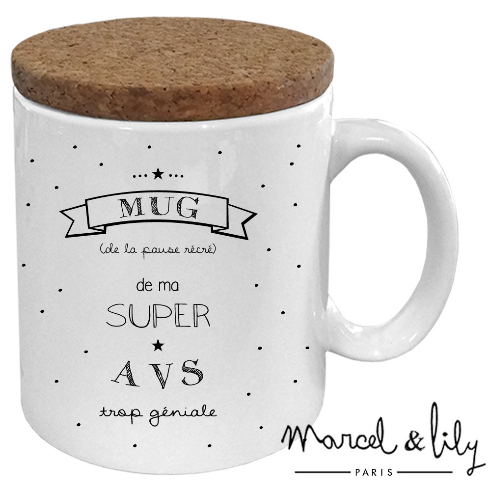 Mug avec son couvercle en liège  "Mug d'une super AVS"