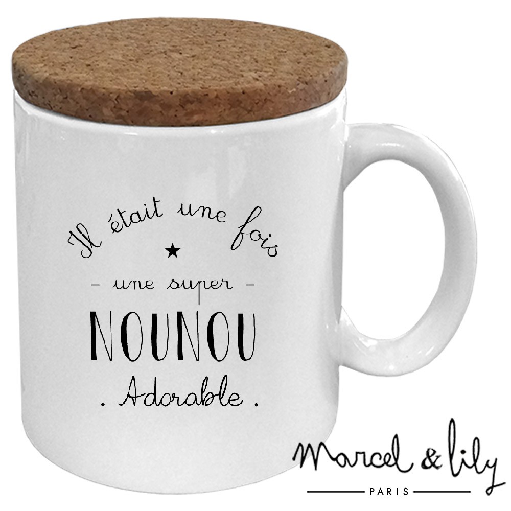 Mug avec son couvercle en liège  "Il était une fois une super Nounou"