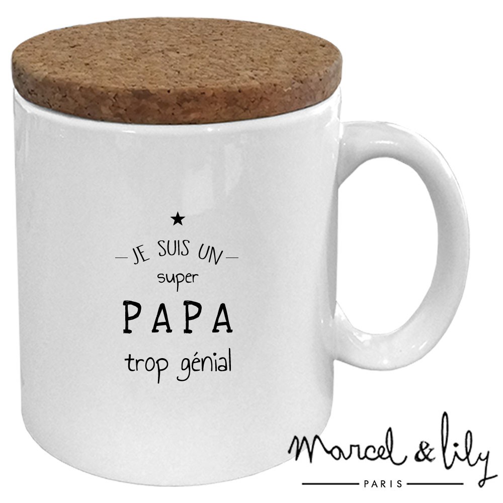 Mug avec son couvercle en liège " Je suis un papa trop génial"