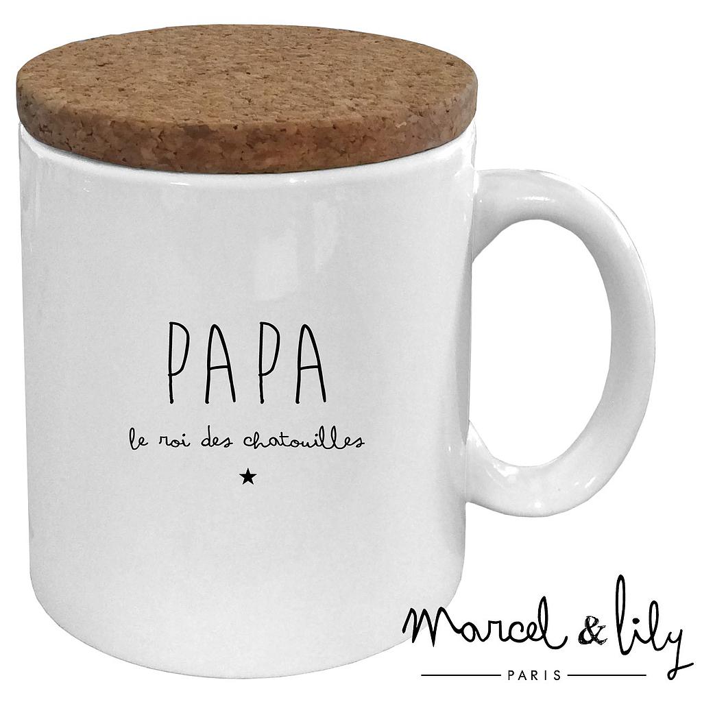 Mug avec son couvercle en liège  "Papa, le roi des chatouilles"