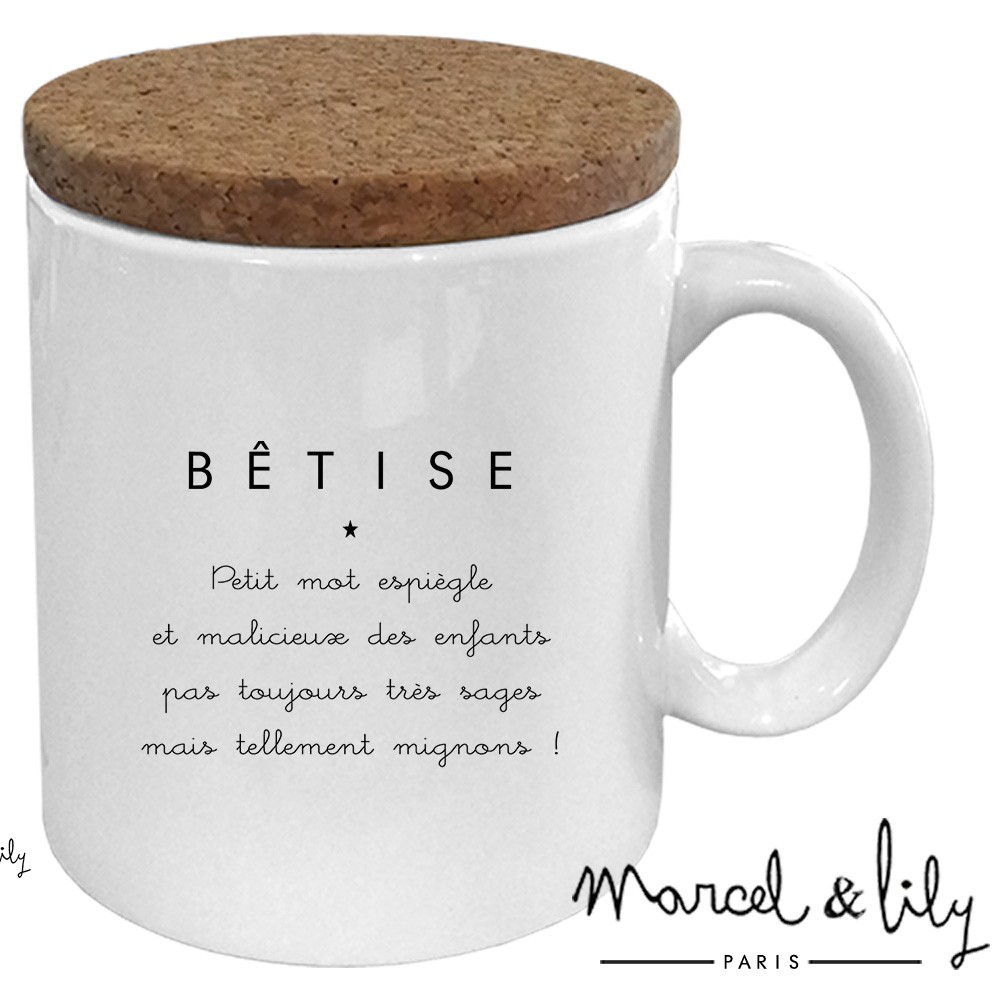 Mug avec son couvercle en liège "BETISE"