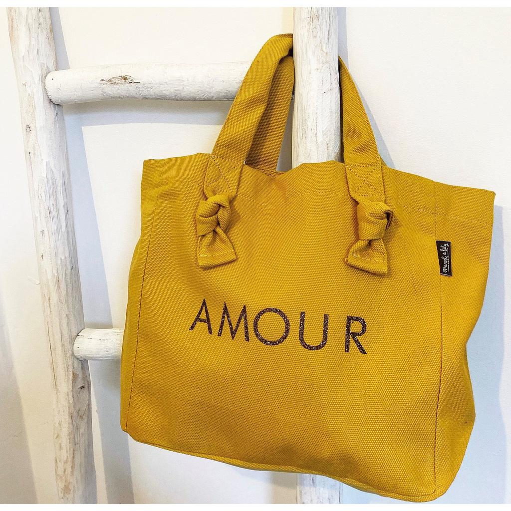 Mini Cabas Lily moutarde "Amour"