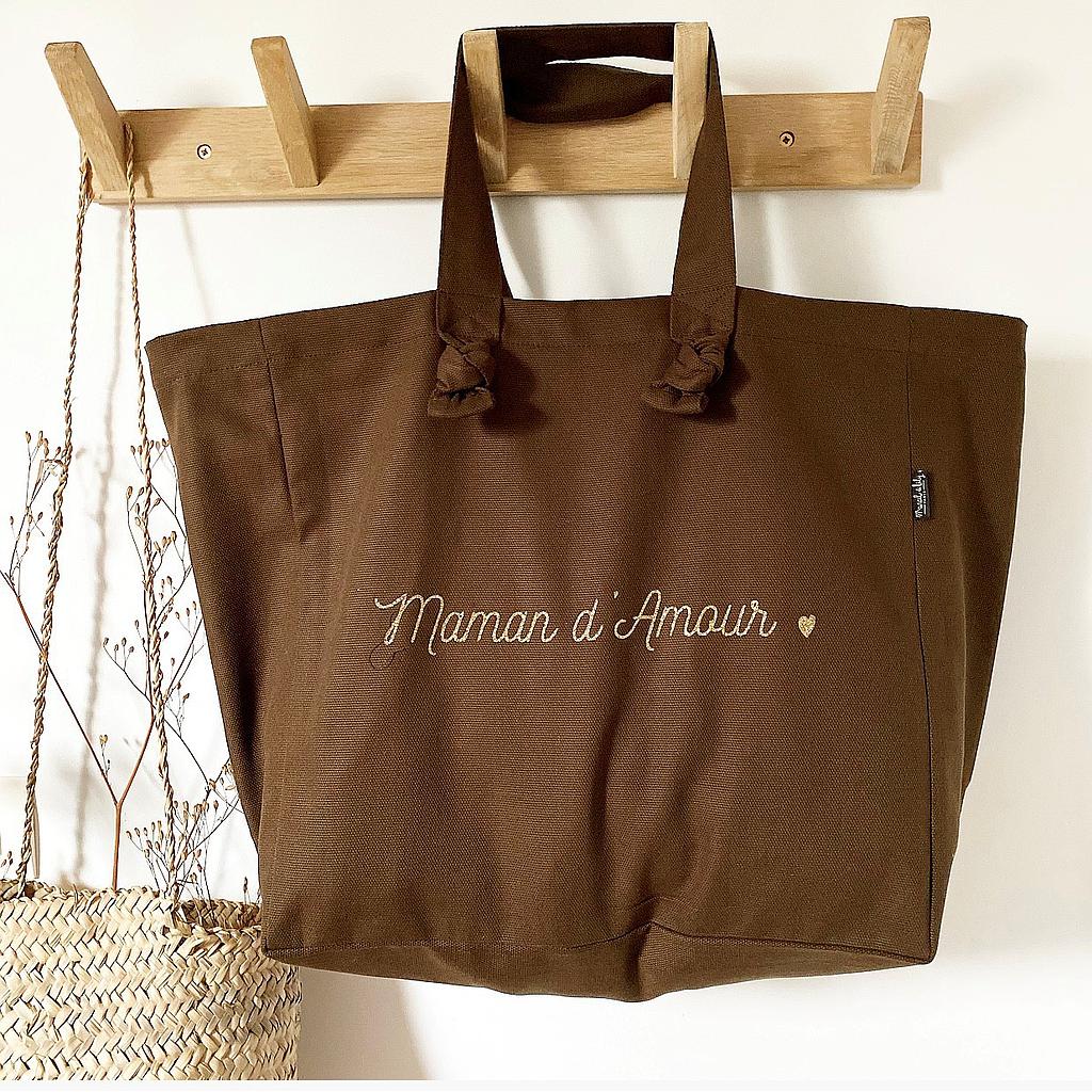 Cabas Lily  chocolat "Maman d'Amour"