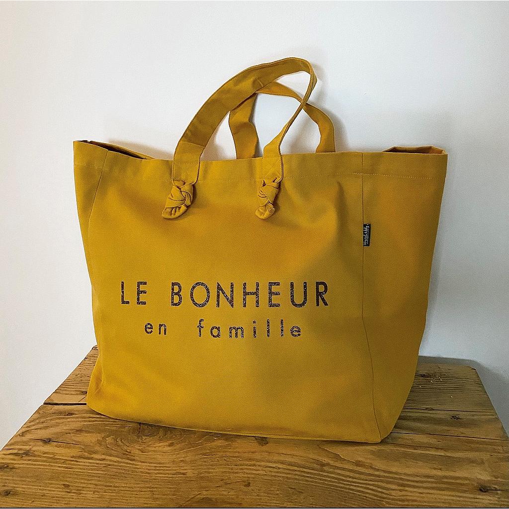 Cabas Lily moutarde " Le bonheur en famille"