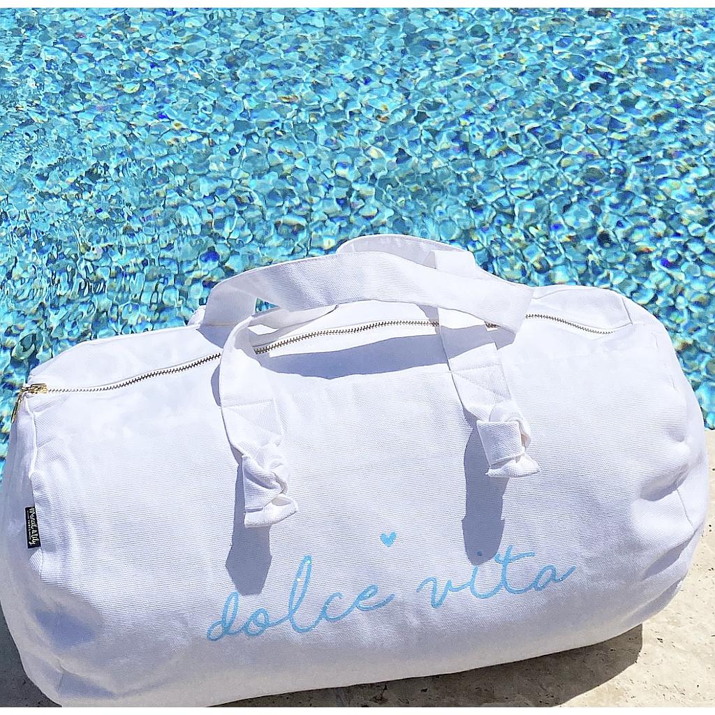 Sac Polochon blanc craie et paillettes bleu fluo - Dolce Vita
