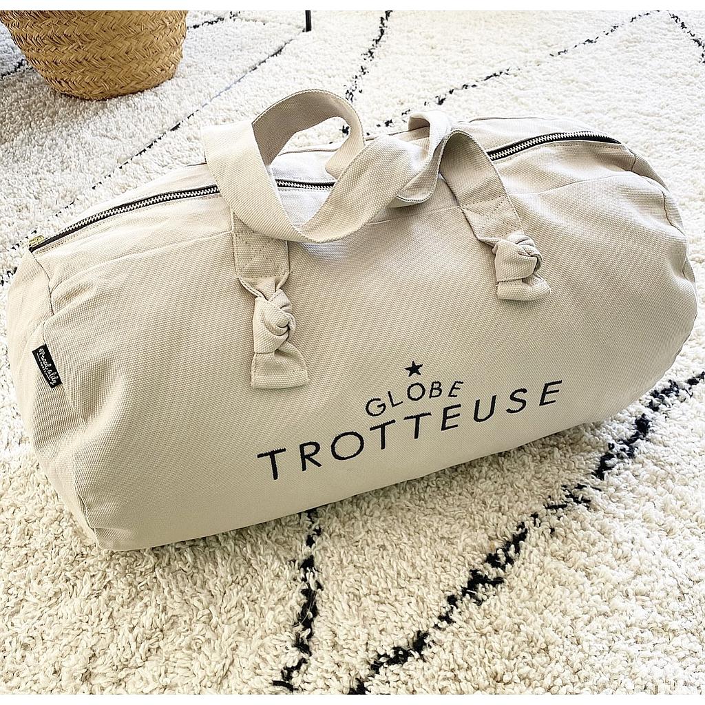 Sac Polochon brodé- Mastic- Globe Trotteuse