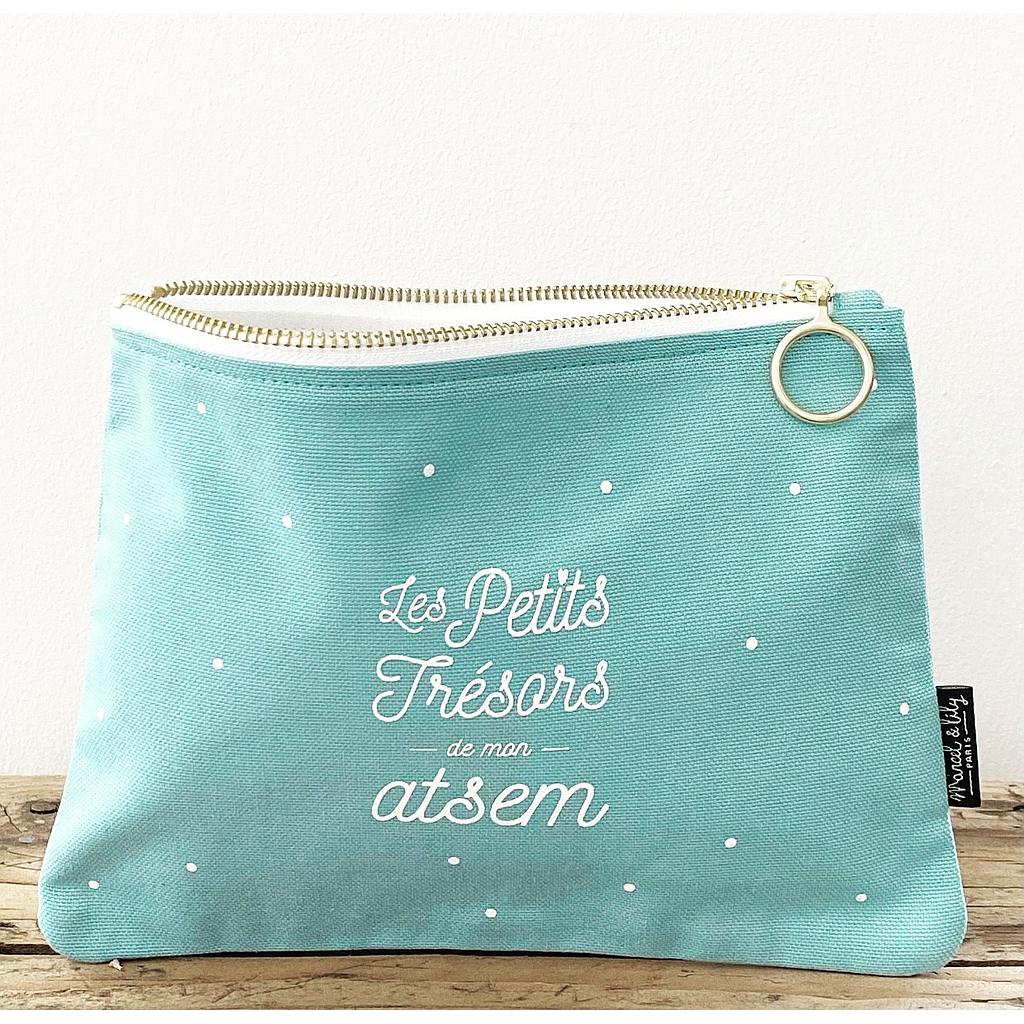 Trousse turquoise "Les petits trésors de mon ATSEM"