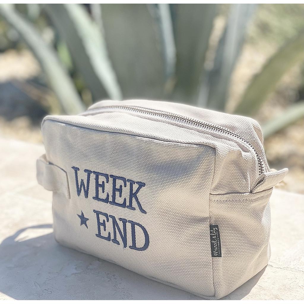 Trousse de toilette  mastic - brodée " Week-End "